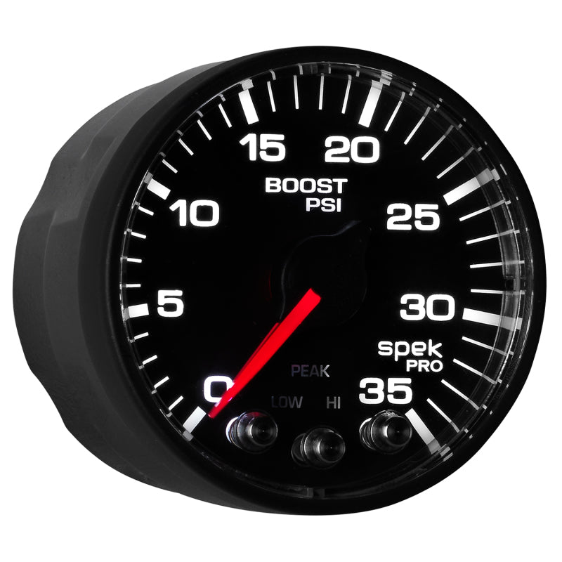 Load image into Gallery viewer, Autometer Spek-Pro Gauge Boost 2 1/16in 35psi Stepper Motor W/Peak &amp; Warn Black/Black
