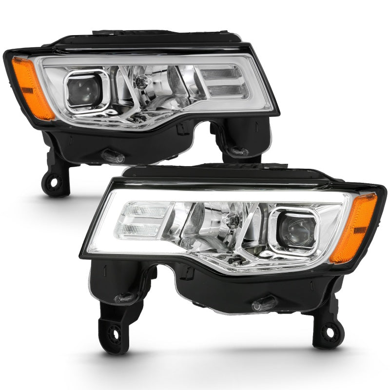 Load image into Gallery viewer, ANZO 2017-2018 Jeep Grand Cherokee Projector Headlights w/ Plank Style Switchback - Chrome w/ Amber
