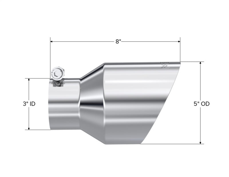 Load image into Gallery viewer, MBRP Universal T304 Stainless Steel Tip  3on ID / 5in OD Out / 8in Length Angle Cut Dual Wall
