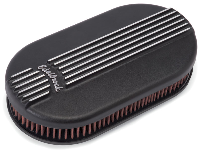 Load image into Gallery viewer, Edelbrock Air Cleaner Classic Series Oval Aluminum Top Cloth Element 17 5In X 9 35In X 3 9In Black
