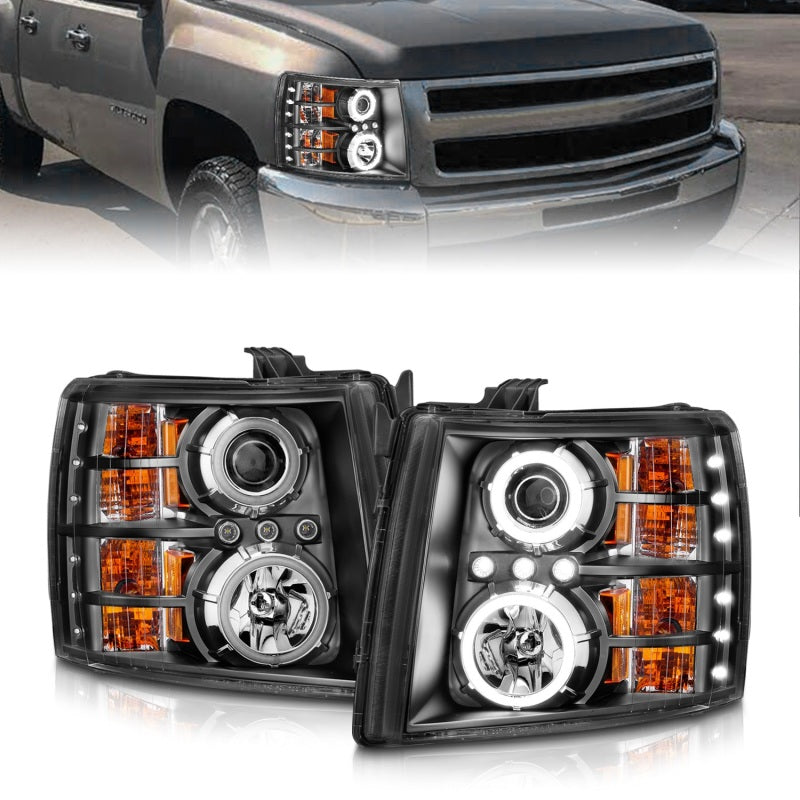 Load image into Gallery viewer, ANZO 2007-2013 Chevrolet Silverado 1500 Projector Headlights w/ Halo Black
