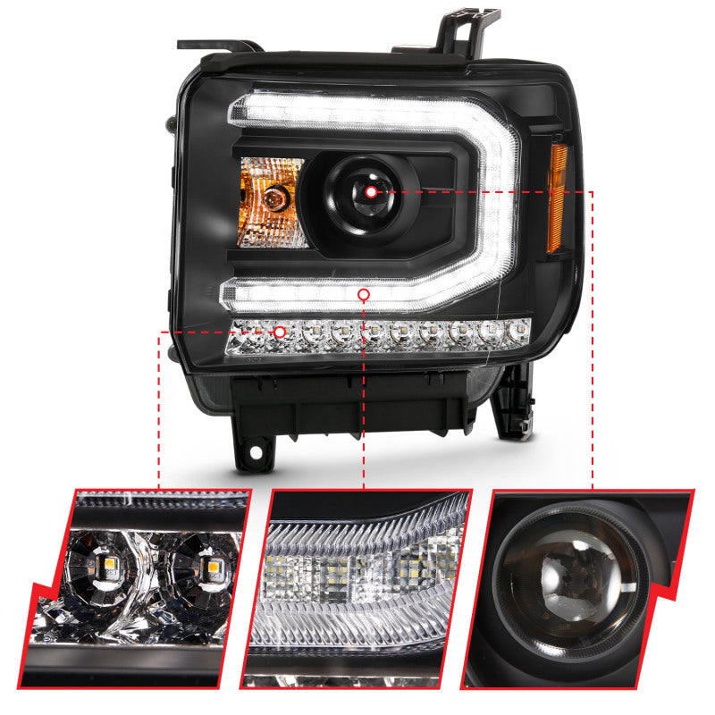 Load image into Gallery viewer, ANZO 2016-2019 GMC Sierra 1500 Projector Headlight Plank Style Black w/ Sequential Amber Signal

