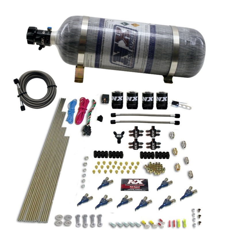 Load image into Gallery viewer, Nitrous Express 8 Cyl Piranha Direct Port 4 Solenoids Nitrous Kit (200-500HP) w/12lb Bottle
