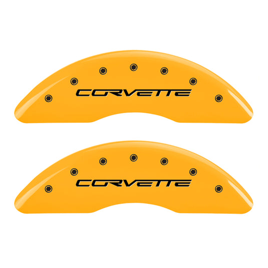 MGP 4 Caliper Covers Engraved Front & Rear C6/Corvette Yellow finish black ch