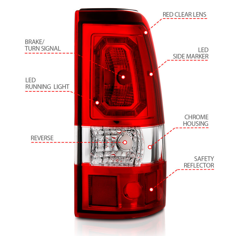 Load image into Gallery viewer, ANZO 2003-2006 Chevy Silverado 1500 LED Taillights Plank Style Chrome With Red/Clear Lens
