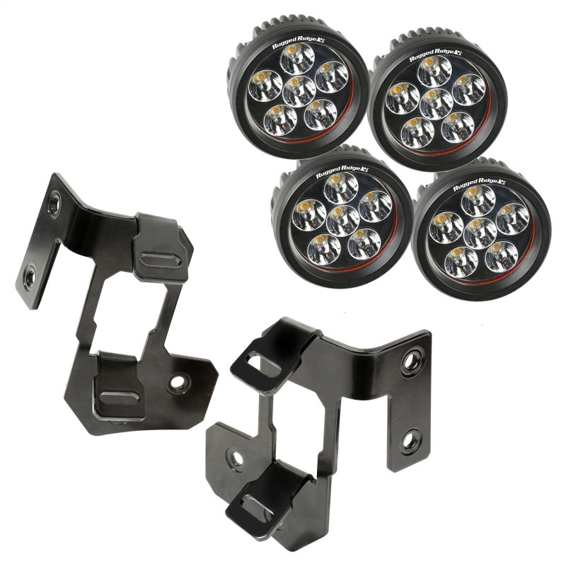 Load image into Gallery viewer, Rugged Ridge 07-18 Jeep Wrangler JK Semi-Gloss Black Round A-Pillar LED Light Mount Kit
