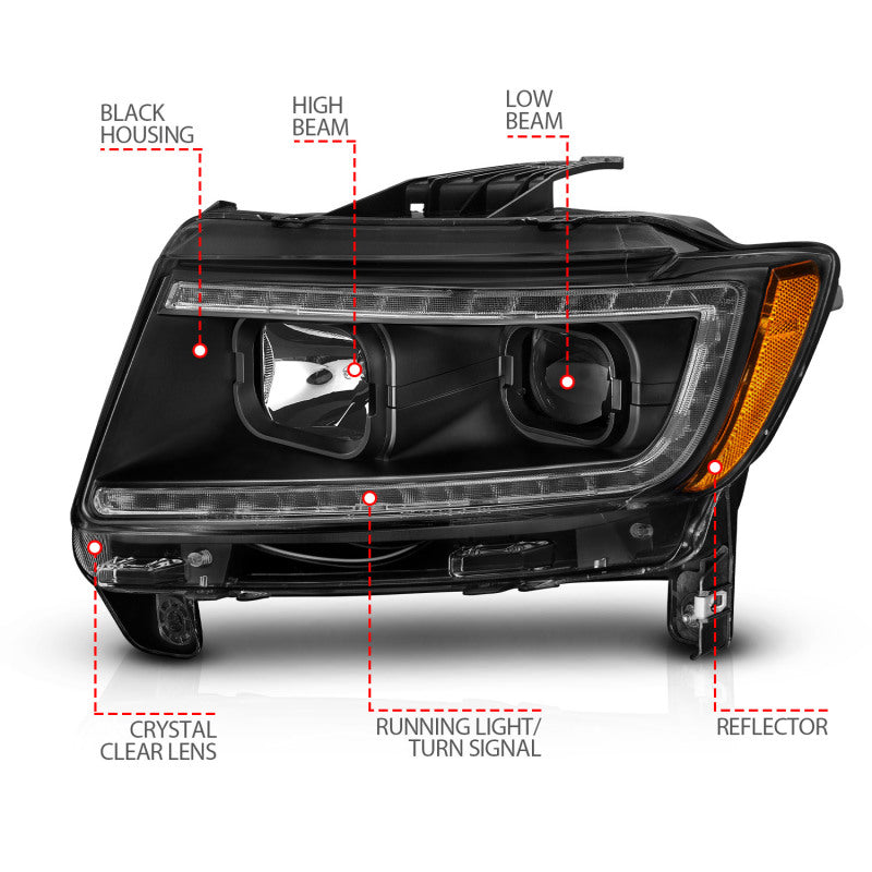 Load image into Gallery viewer, ANZO 11-13 Jeep Grand Cherokee (Factory Halogen Only) Projector Headlights w/Light Bar Swtchbk Black
