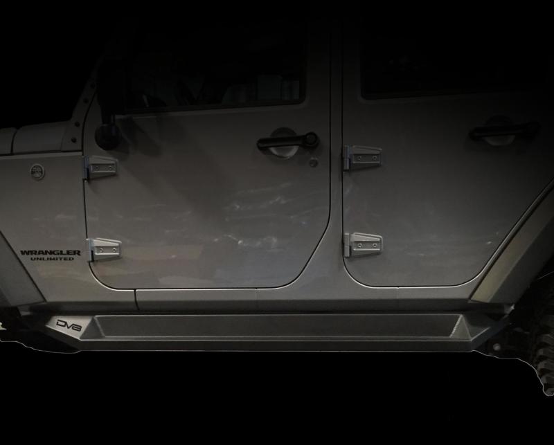 Load image into Gallery viewer, DV8 Offroad 07-18 Jeep Wrangler JK Plated Steel Rock Slider Steps - Matte Black (4 Door Only)
