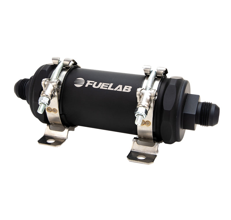 Load image into Gallery viewer, Fuelab PRO Series In-Line Fuel Filter (10gpm) -12AN In/-10AN Out 100 Micron Stainless - Matte Black
