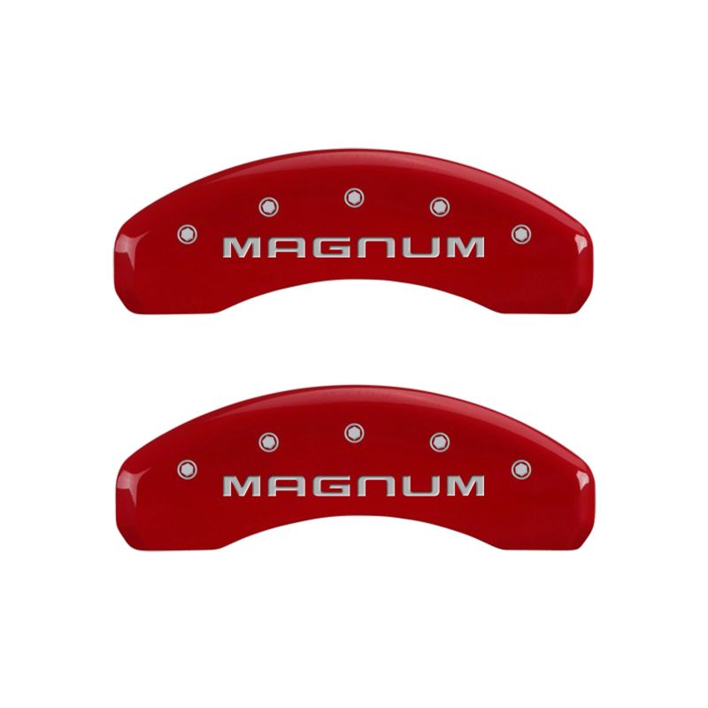 Load image into Gallery viewer, MGP 4 Caliper Covers Engraved Front &amp; Rear Magnum Red finish silver ch
