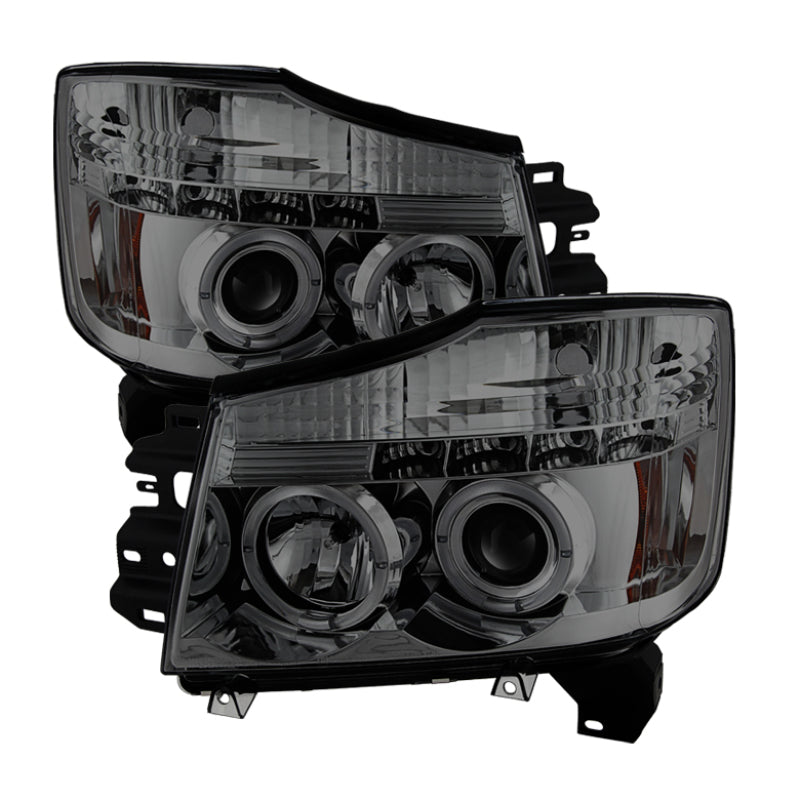 Load image into Gallery viewer, Spyder Nissan Titan 04-14/Armada 04-07 Projector Headlights LED Halo LED Smke PRO-YD-NTI04-HL-SM
