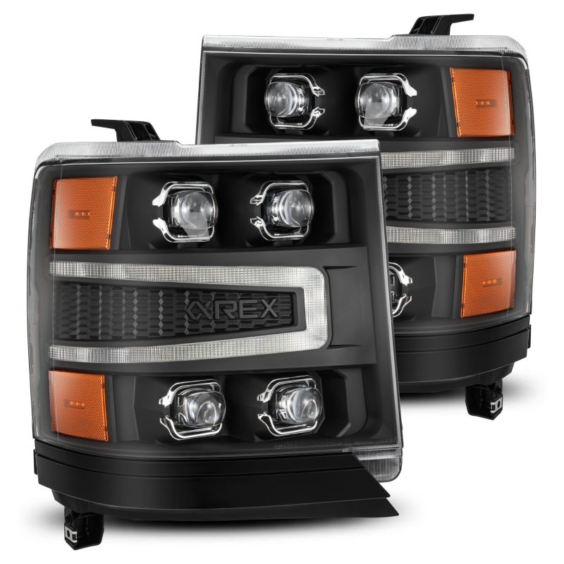 Load image into Gallery viewer, AlphaRex 16-18 Chevy 1500HD NOVA-Series LED Proj Headlights BK w/Actv Lgt/SeqSig &amp; DRL (Req 810023)
